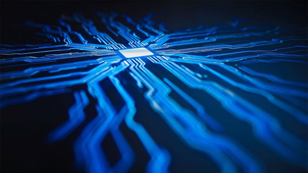 Nahaufnahme von Leitern auf einem Computerchip